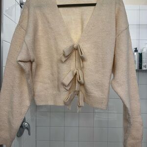 MARBLE Beige Tie-Front Cardigan